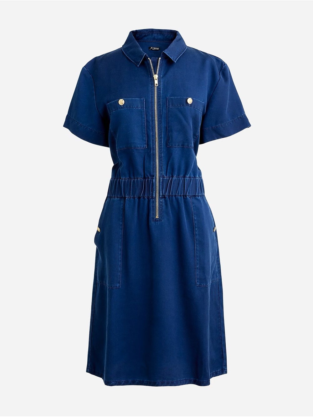 J. Crew Short-Sleeve Zip-Front Midi Dress with Elastic Waist